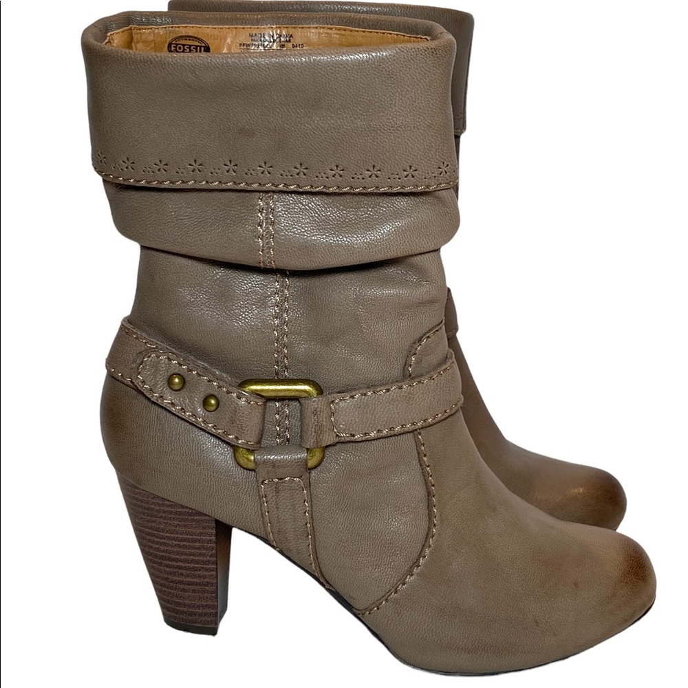 Fossil Leather Ladies Boots Heeled Taupe 8.5